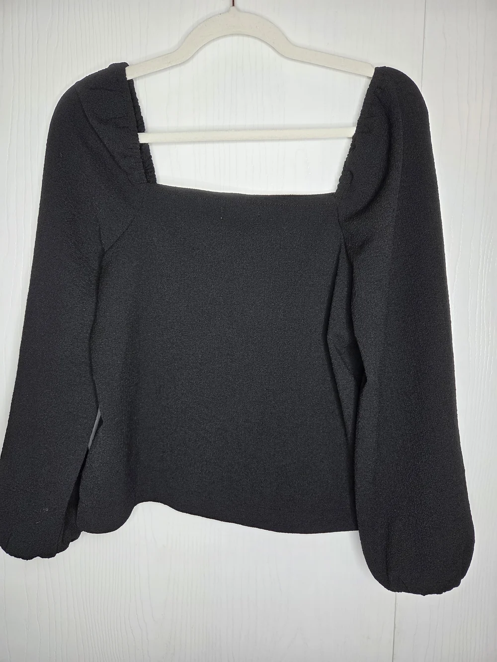 Madewell Crepe Square-Neck Puff-Sleeve Top Black Blouse Size Small Romantic
